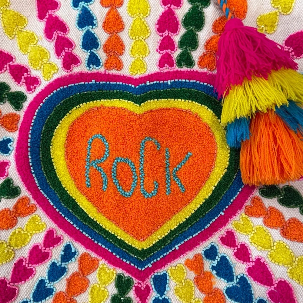 Katydid Heart ROCK Tote Bag Festival Maximalist Embroidered Shoulder Purse